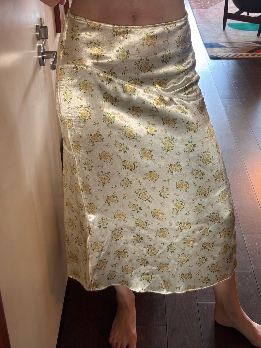 Acne Cream Midi Skirt with Yellow Floral Print